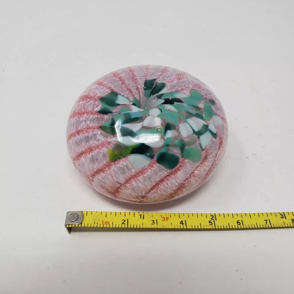Bermuda Glass Blowing Studio 2.5" Glass Paperweight Pink Sea Urchin Green Stones - Picture 7 of 7